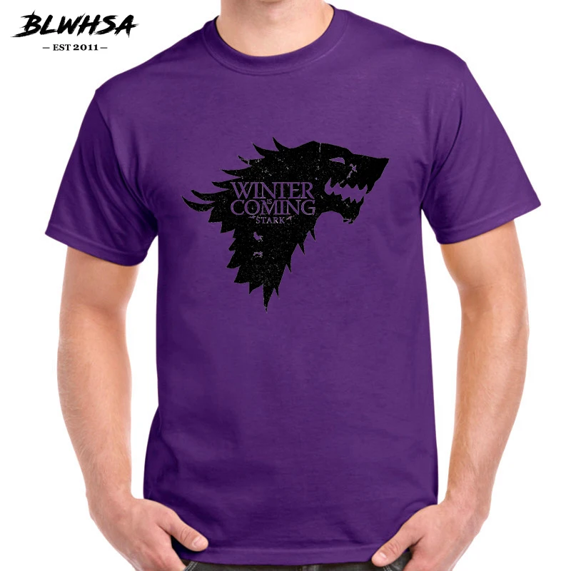 BLWHSA Игра престолов принт зима близится Старк крови волк мужская футболка Повседневная Хлопок Высокое качество крутая футболка для мужчин
