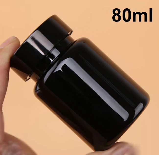 

(100PCS/Lot) NEW 80ML Black Color PET Bottle With Screw Metal Black Cap, Capsule Bottle, 80CC Empty Bottlles For Health Products