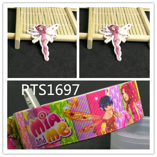 

7/8inch 100yard ribbon and 100pcs resin 1 set printed cartoon printed ribbon and resin RTS1697