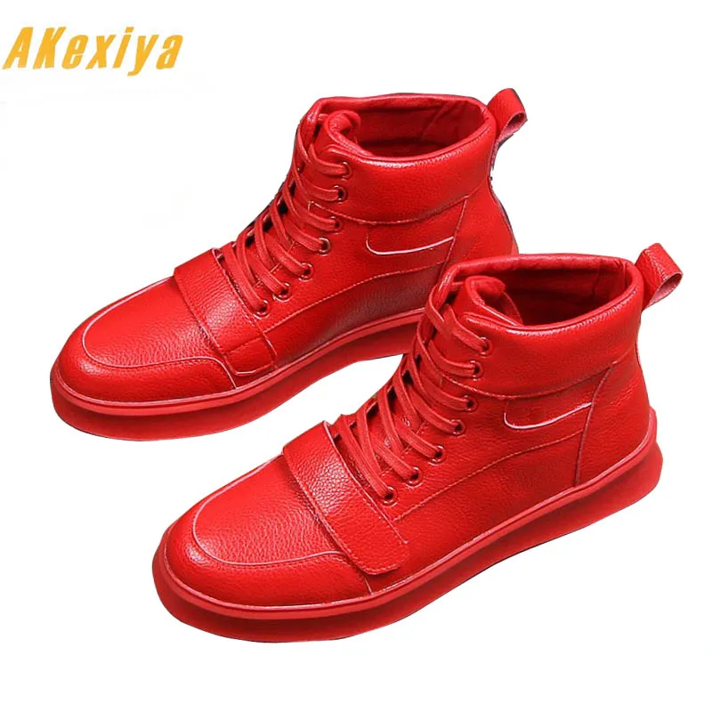 

Men Vintage Trendy Designer style High tops sheos Male red white lace-up Hip-hop flats shoe Ankle For Man comfort footwear