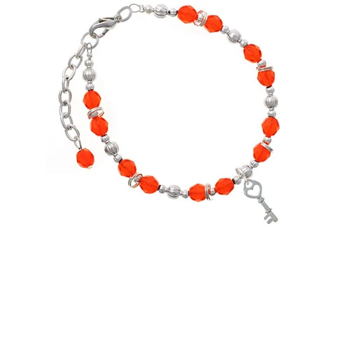 Silvertone Open Heart Key Orange Beaded Bracelet