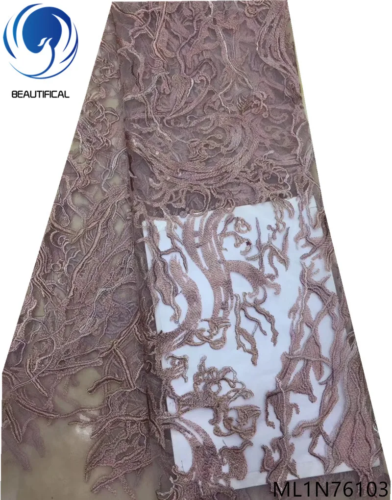 

Beautifical nigerian lace fabrics 2019 Wholesale 5yards/lot net lace african fabric lace embroidery fabric for dress ML1N761