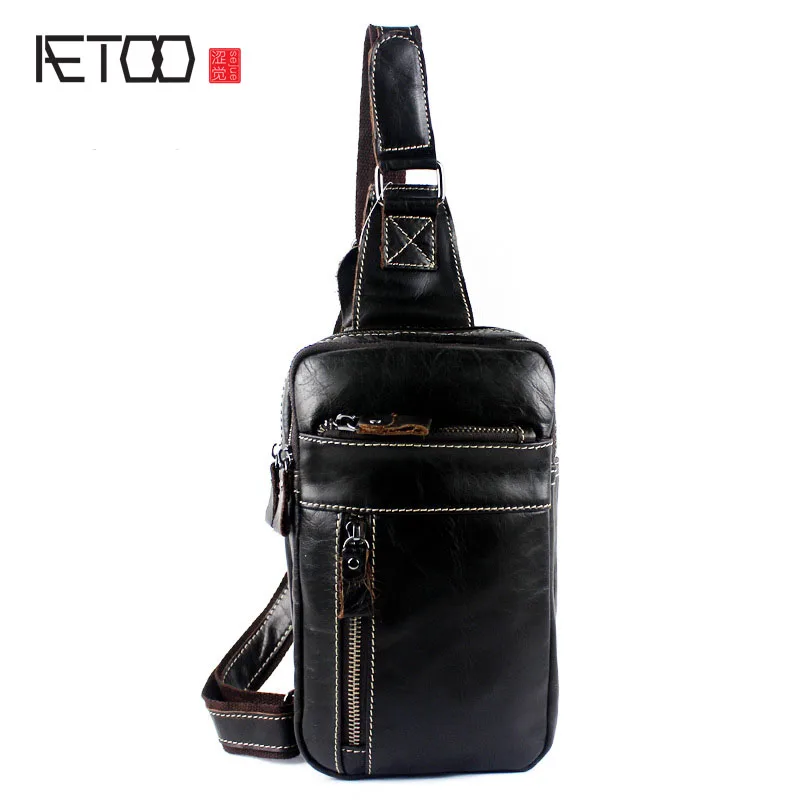 

AETOO Korean men bag casual men bracelet leather fashion diagonal shoulder bag leather chest bag