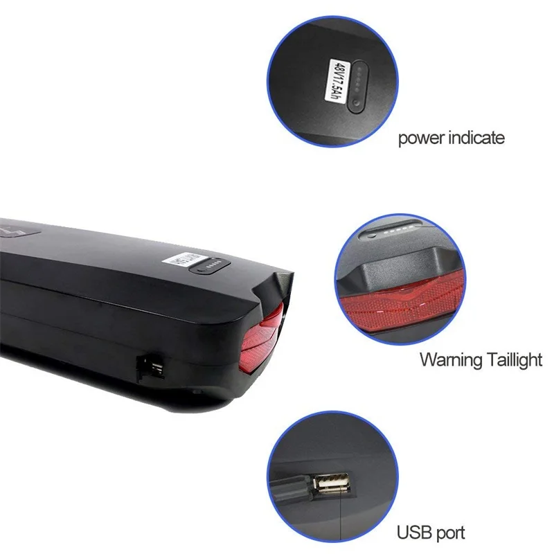 Excellent Electric Bicycle 48V 17.5Ah Rear Rack Battery Pack For eBike with Luggage Hanger Taillight USB Port US/EU/AU/UK E Bike Charger 3