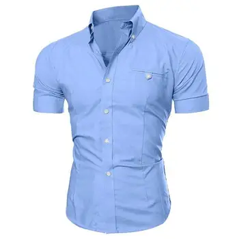 

Men's Bussiness Lapel Button Down Short Sleeve Top Blouse Casual Solid Shirt
