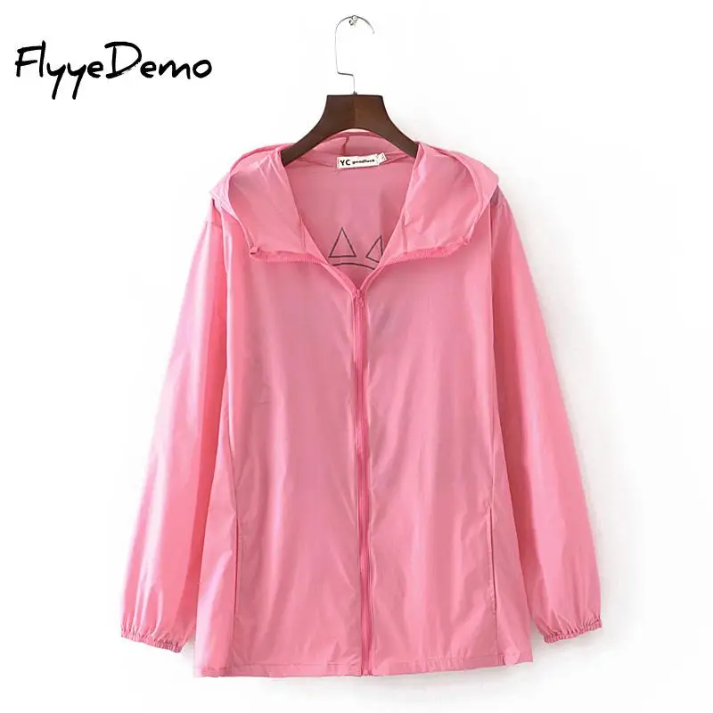 

2019 Summer Women Jacket Sun Cartoon Printed Women Basic Coat Transparent Long Bomber Jacket Beach Sunproof Jacket Plus Size