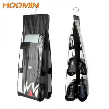

4 Colors 6 Pockets Handbag Purse Storage Bag Hanging Books Organizer Wardrobe Closet Hanger Double Sided Foldable Transparent