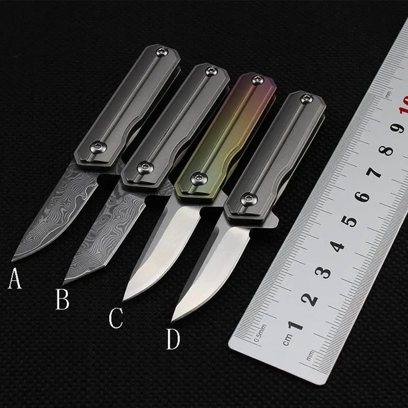 

58-60HRC D2 or Damascus blade Titanium alloy handle folding knife Mini pocket EDC folding knife camping utility outdoor EDC tool