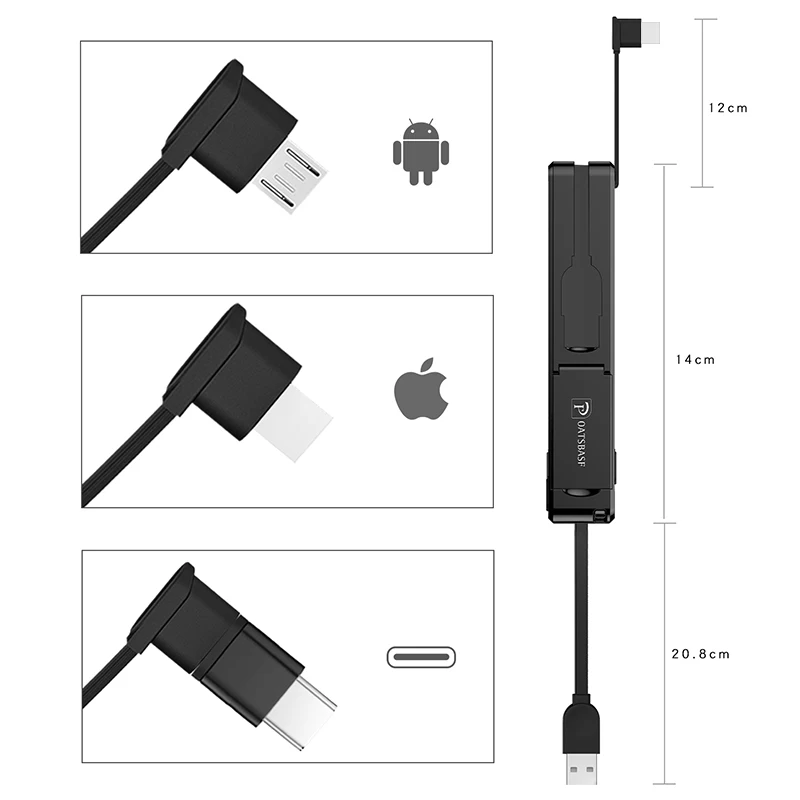 Oatsbasf 3 в 1 Micro usb type C 8 Pin USB кабель для iPhone X 8 7 6 Креативный дизайн скрытый USB кабель для Xiaomi huawei