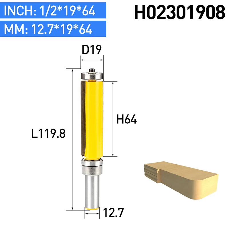 HUHAO 1 шт 1/" хвостовиком Деревообработка фреза для контурной обработки боры, резак Дерево фреза с ЧПУ инструмент прямая обрезки с двойной подшипник - Длина режущей кромки: H02301908