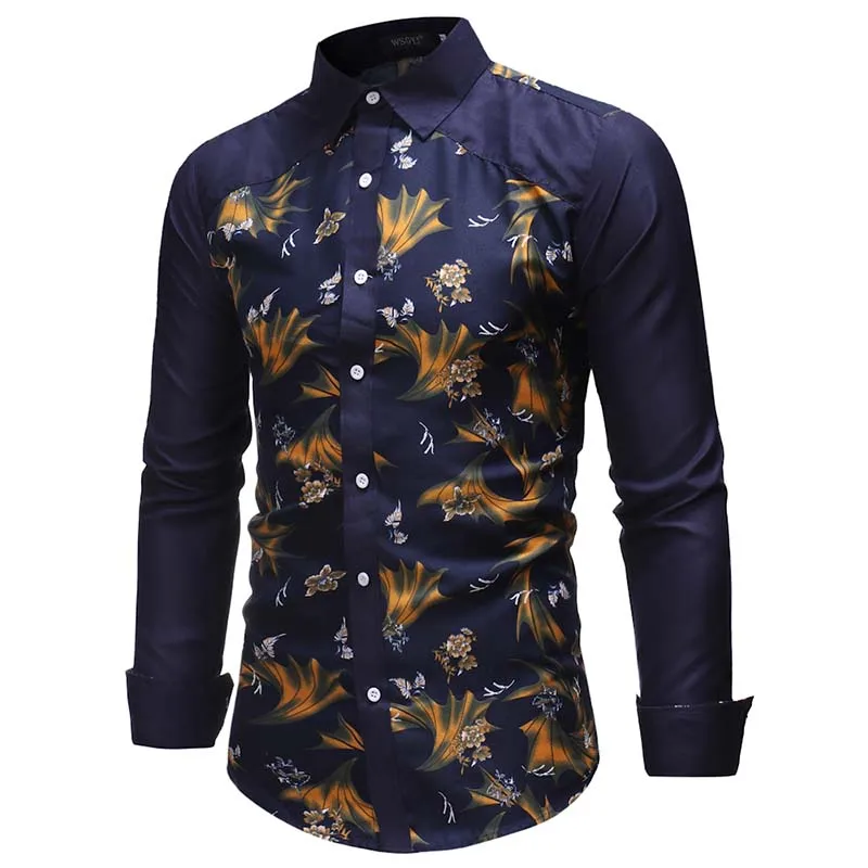 

Dress Shirts 2018 Fashion Male Shirt Long -Sleeves Tops Printing Business Cotton Shirt Mens Slim Men Shirt XXL c86