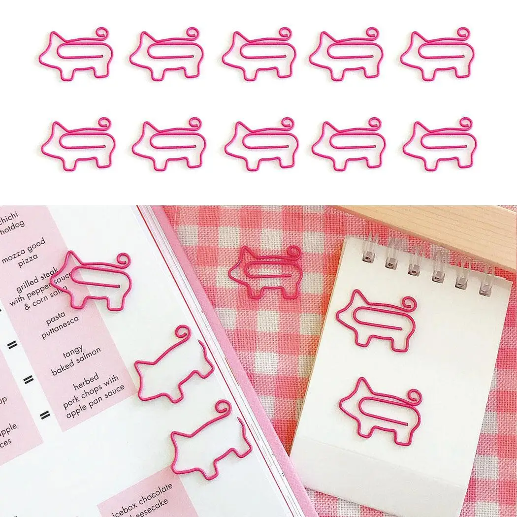 

Pink Cute Pig Shape Paper Clip Study, Work Bookmark Stationery School Supplies