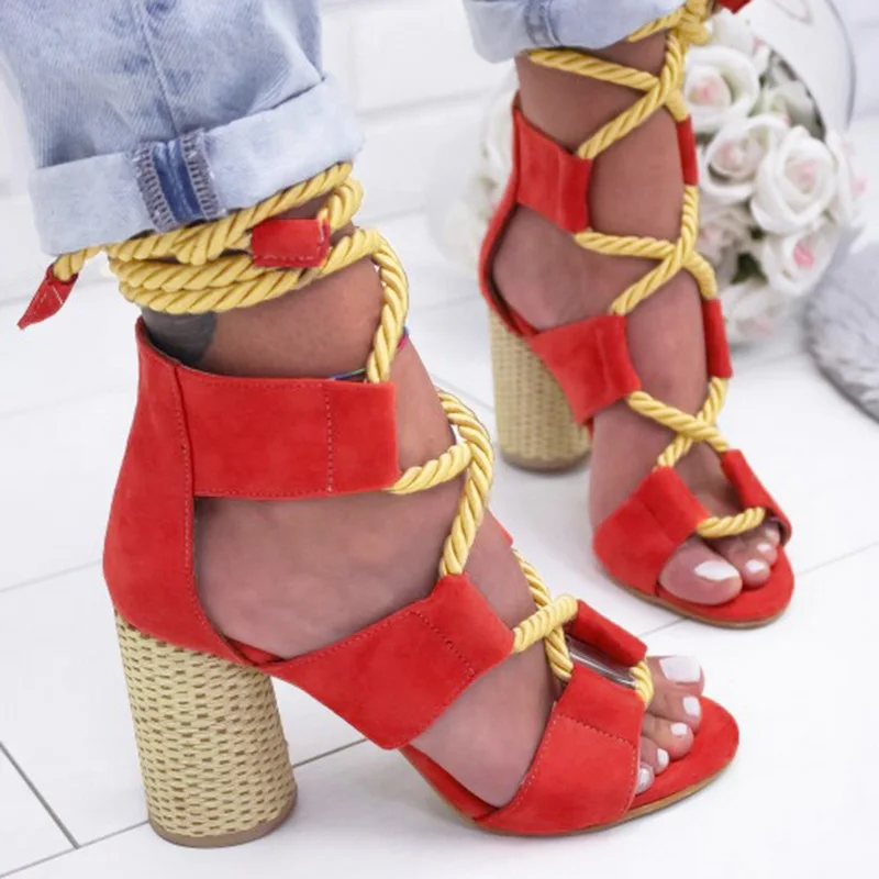 

LITTHING Women Sandals Wedge Espadrilles 7CM Heel Pointed Fish Mouth Summer Sandals Woman Hemp Lace Up Platform Women Sandals