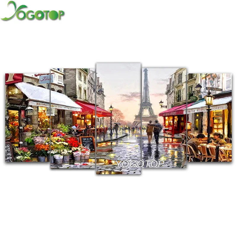 

YOGOTOP DIY Diamond Painting Cross Stitch Kits Full Diamond Embroidery 5D Diamond Mosaic Home Decor Tower street 5pcs ML209