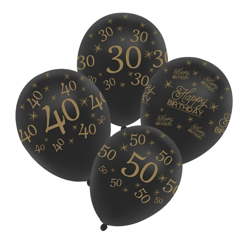10Pcs/Lot 12" DIY  Black and Gold Happy Birthday Age Number Helium Latex Balloon Decor