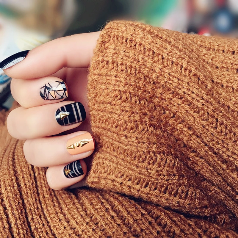 

Mtssii 24 pcs/box Orange Geometric Rivets Rhinestone for Nails 3D DIY Nail Art Decoration 2018 Nail Accessories High Quality