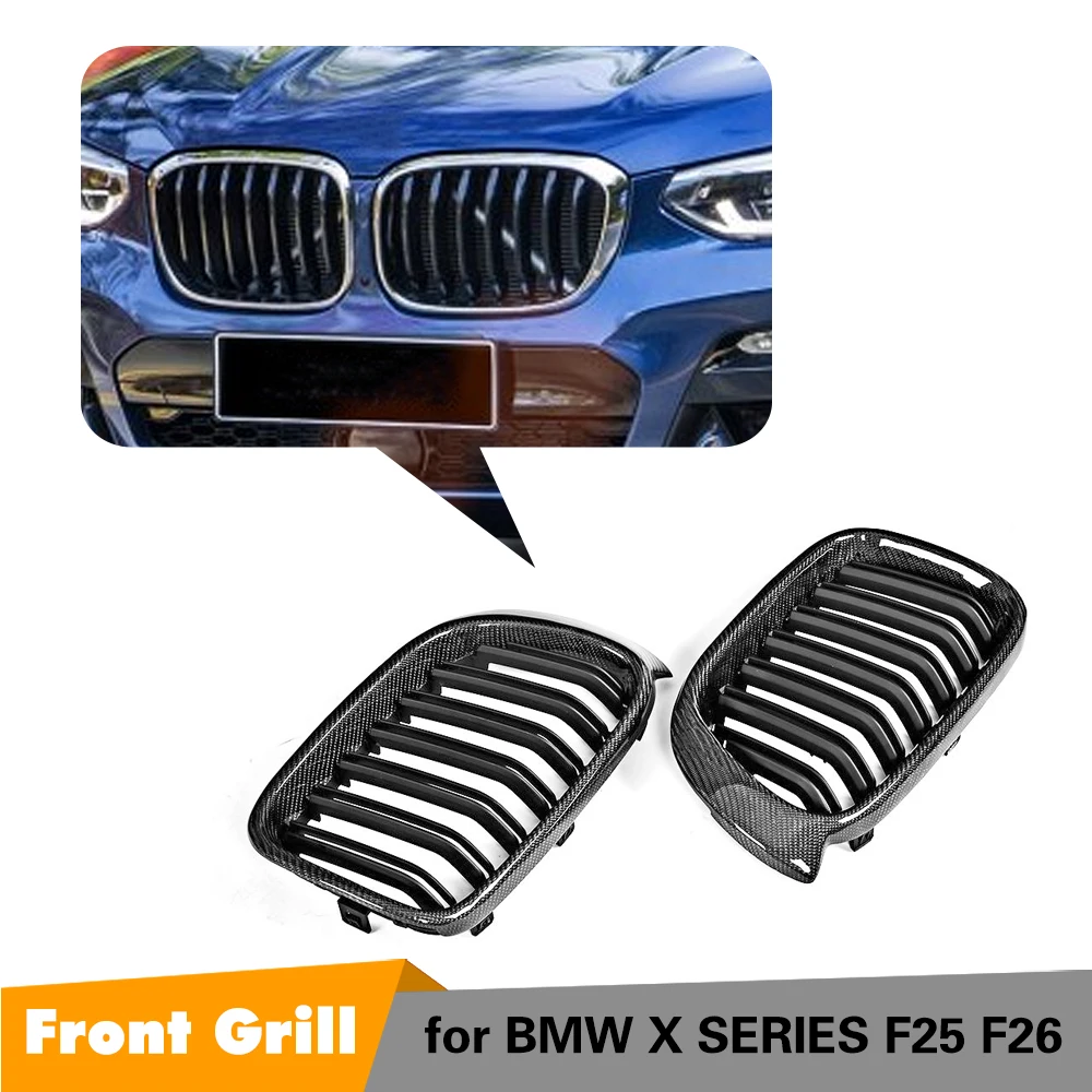 Carbon Fiber Gloss Black Front Bumper Grill Grille For BMW F25 X3 F26