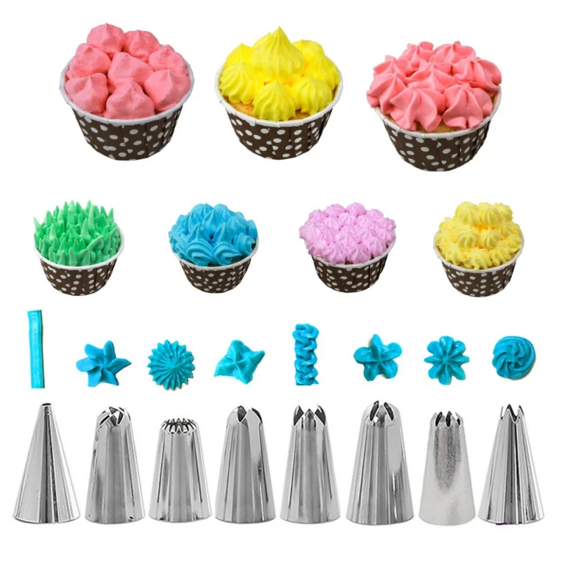 Bakeware Set Of 14 Sets Of 8 Decorating Mouths Cake Cream Decorating Tools With Smear Scraper Converter (White 8 Mouth 14 Sets) Bakeware Set Of 14 Sets Of 8 Decorating Mouths Cake Cream Decorating Tools With Smear Scraper Converter (White 8 Mouth 14 Sets)