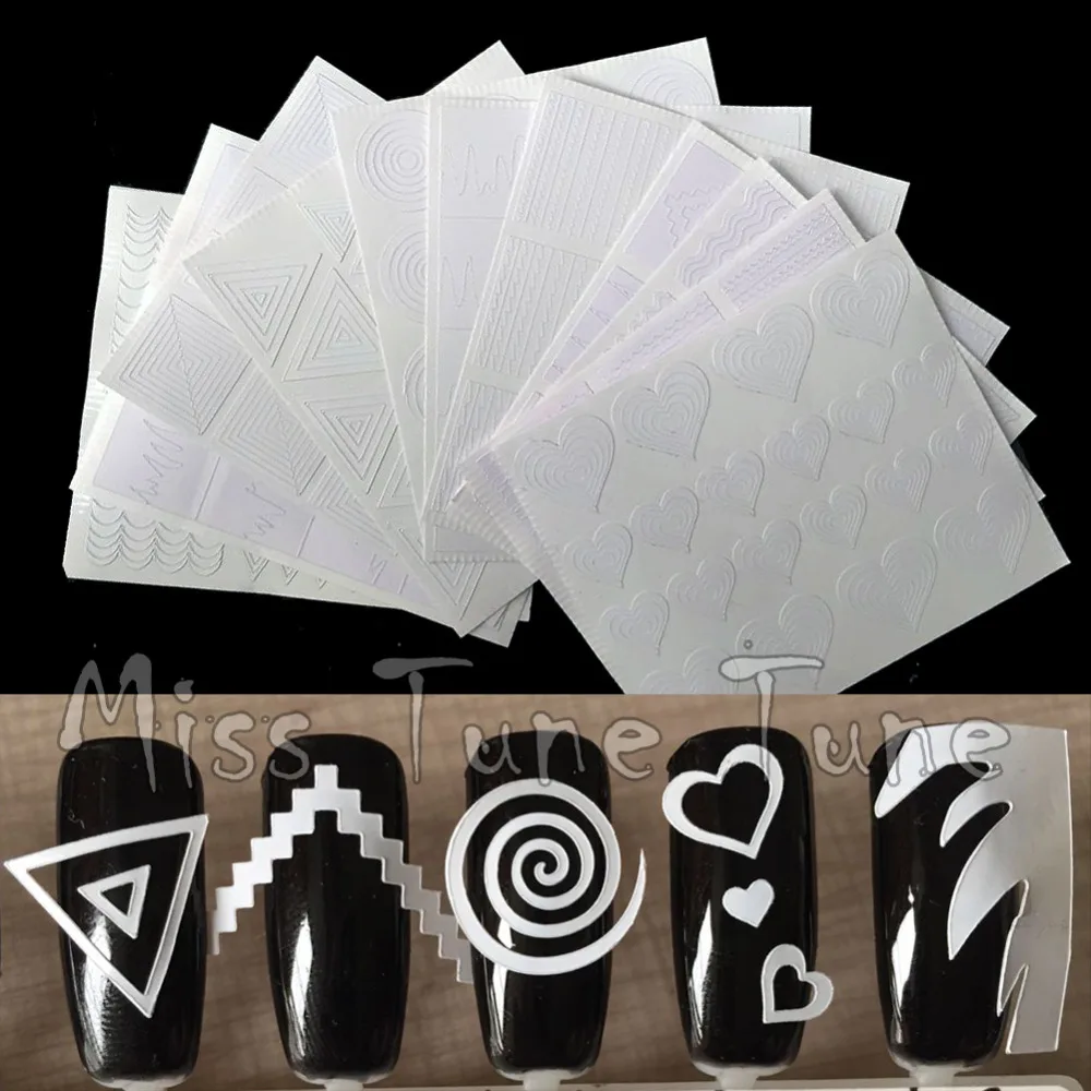 12pcs set font b Nail b font Art Guide Tips Hollow Stencils Sticker French Manicure Template