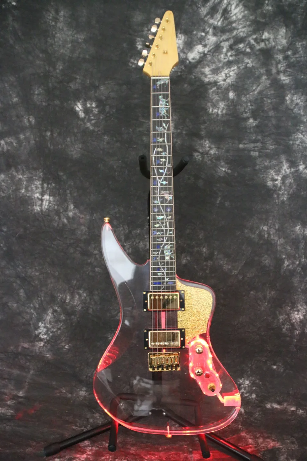 Free Shipping Acrylic body Led light on body fretboard abalone vine