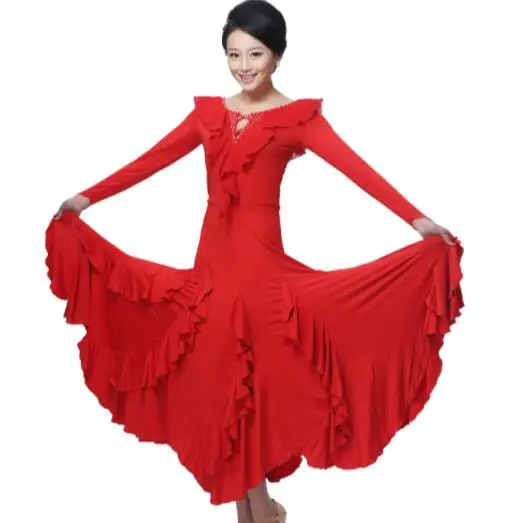 

plus size pink red black Ballroom Dress Viennese standard ballroom tango party dress long sleeve