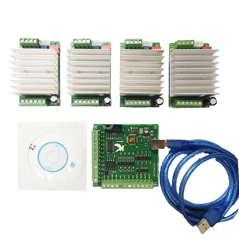 

CNC mach3 usb 4 Axis Kit, 4pcs TB6600 1 Axis Stepper Motor Driver + mach3 4 Axis USB CNC Stepper Motor Controller card 100KHz
