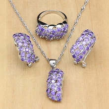 Luxury 925 Silver Bridal Jewelry Purple Cubic Zirconia White Zircon Jewelry Sets For Women Earring/Pendant/Ring/Necklace Set emmaya new top white gold plate flower jewelry set aaa cubic zircon pendant earrings for women wedding jewelry sets