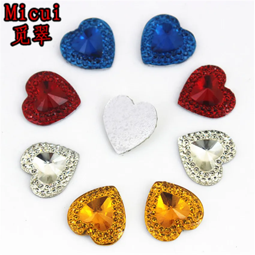 Micui 100pcs 14mm Heart Resin Rhinestone Crystal Stone flatback beads applique For DIY Wedding Decoration ZZ159 | Дом и сад