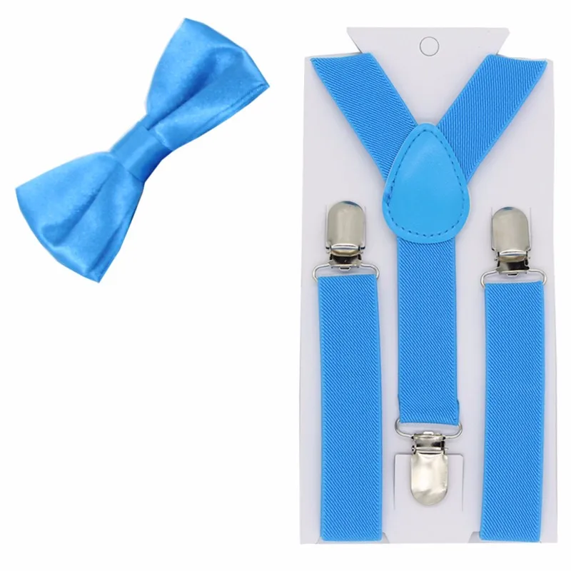 40 цветов, Детские подтяжки, эластичные регулируемые Y-Back подтяжки, детские галстуки-бабочки для свадебной вечеринки - Цвет: 15 sky blue