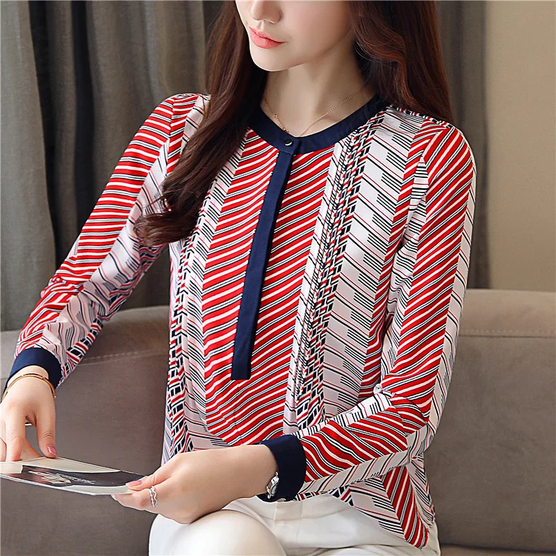 Autumn Long Sleeve Striped Chiffon Blouse Shirt Fashion Woman Blouses OL Blouse Women Tops Blusa Feminina Shirt 1141 40