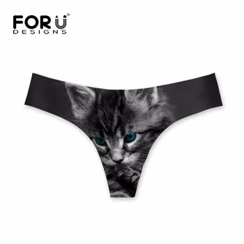 

FORUDESIGNS Funny 3D Cat/Bull Terrier Printing Woman Summer G-strings Breathable Elastic Thongs Fashion Ladies Panties Plus Size