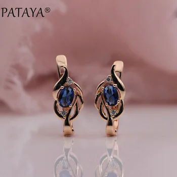 

PATAYA 328 Anniversary New Women Wedding Party Jewelry 585 Rose Gold Oval Dark Blue Natural Zircon Dangle Earrings Accessories