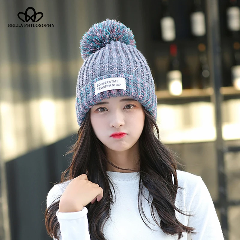 

Bella Philosophy 2018 Autumn Winter skullies beanies Women Knitted Hats Warm Casual hedging cap Women Adult fashion Caps