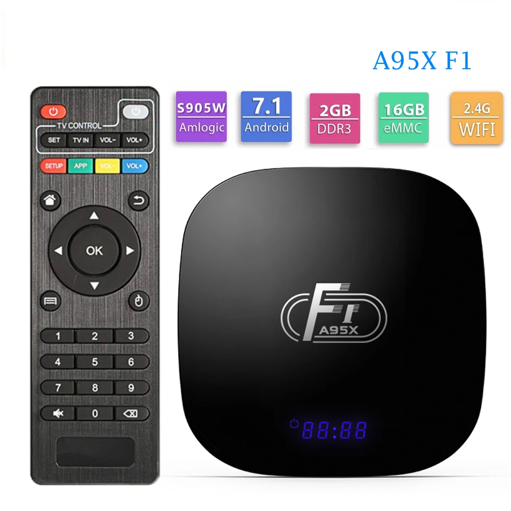 

New Android 8.1 Smart TV Box A95X F1 Amlogic S905W Quad Core 2GB 16GB Support H.265 4K 2.4GHz WiFi Media Player Set Top Box