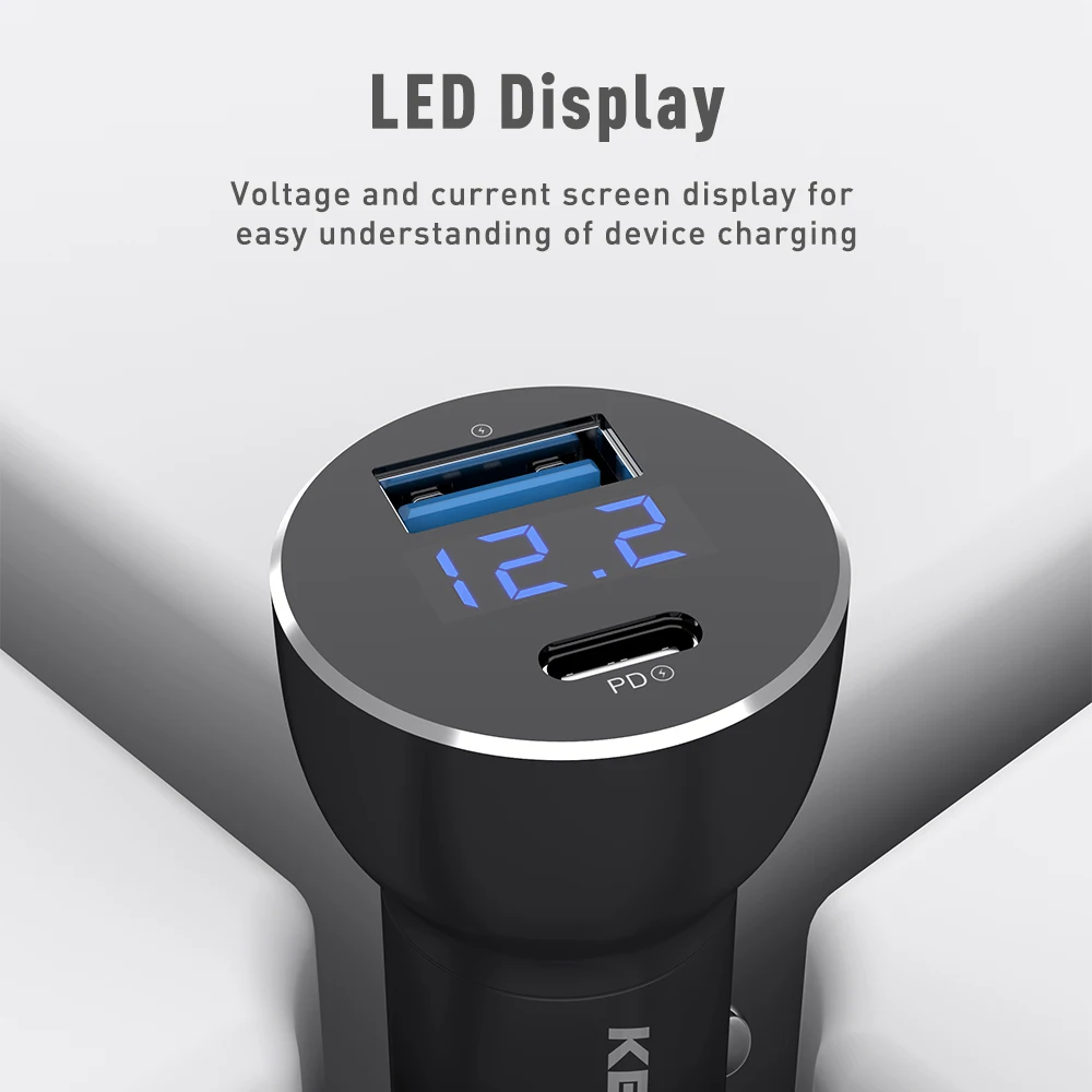 Автомобильное зарядное устройство KEYSION Dual USB PD для iPhone XS Max XR X 8 P QC 3,0 быстрое зарядное устройство для samsung Xiaomi с светодиодный цифровым дисплеем
