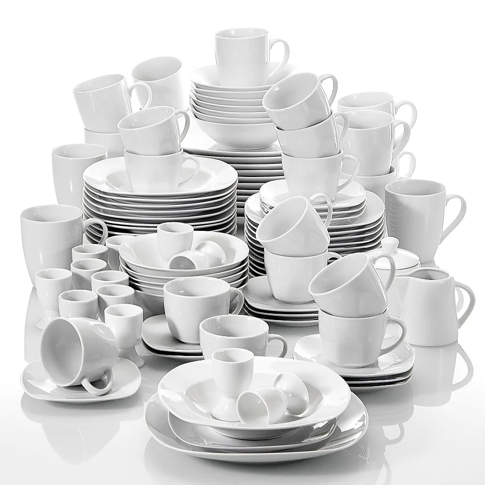 

MALACASA Series Elisa 100 Piece Dinner Set with 6 Cups, Saucers, Mugs, Egg Cup, Cereal Bowls, Dessert Soup Dinner Plates Service