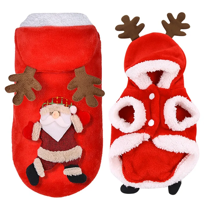 Рождественская зимняя одежда для собак Толстовка с капюшоном куртка с Санта-Клаусом и оленем кукла собака пальто одежда милая одежда для щенков все размеры XS-XXL