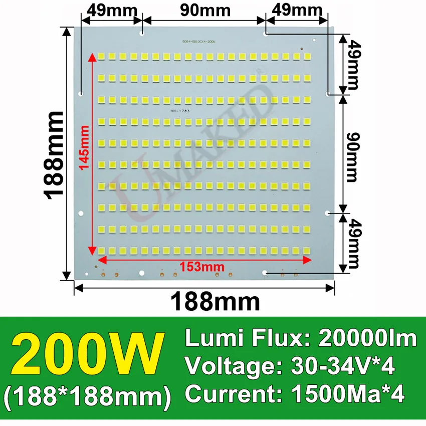 Полностью мощный светодиодный прожектор PCB 10 Вт 20 Вт 30 Вт 50 Вт 100 Вт 150 Вт 200 Вт SMD5054 светодиодный щит, алюминиевая пластина для Светодиодный прожектор - Испускаемый цвет: 200W 188x188mm