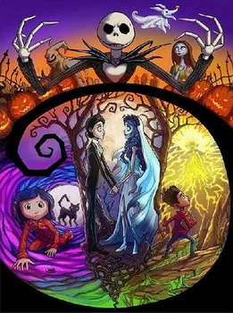 

5D Diy Diamond Painting Cross Stitch Halloween Carnival Jack Sally Needleworks Full Diamond Embroidery mosaic Home Decor C21