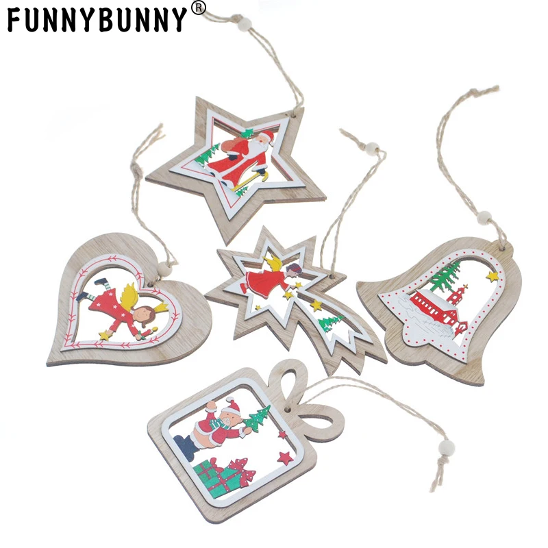 

FUNNYBUNNY Christmas Hanging Ornaments, Wooden Snowman Santa Bells Xmas Embellishments Gift Tag