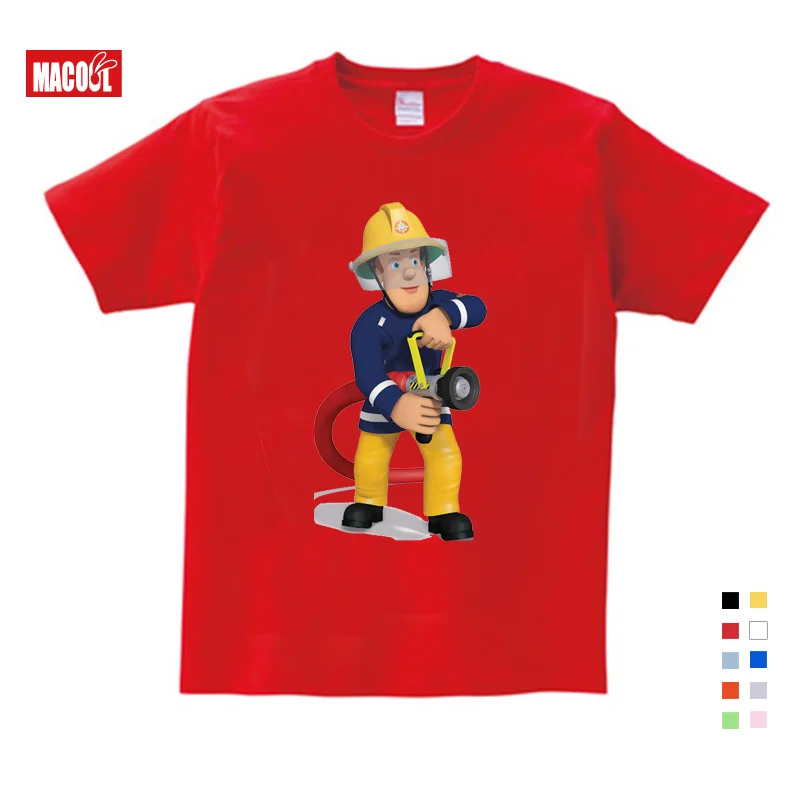 Children Cartoon Fireman Sam Print Cotton T-shirts for Boy Shirt Girl Short Sleeve Tee Tops Clothes Kids Clothing Unisex 3T-9T
