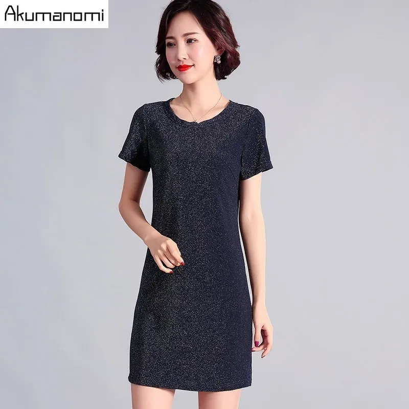 

Summer Dress Women 2019 Plus Size Navy Blue O-neck Short Sleeve Shining Party Dress Free Shipping Vestidos De Verano Jurken Robe