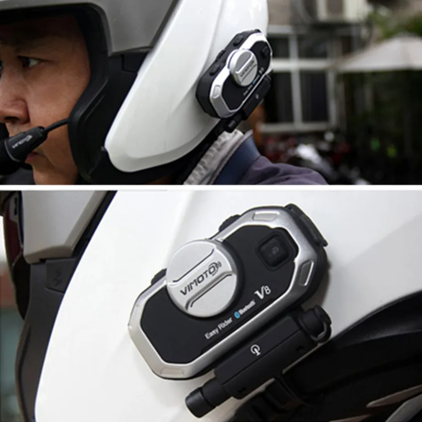 Мотоциклетный шлем Bluetooth гарнитуры Vimoto V8 850 мАч Многофункциональный BT переговорные Мотоцикл стерео наушники для двухстороннее радио