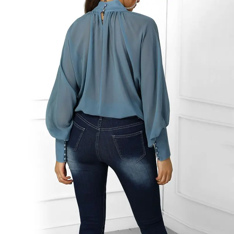 Fashion Batwing Long Sleeve Women Chiffon Blouse Turtleneck Solid Casual Loose Womens Tops and Blouses Feminina Tops 2019