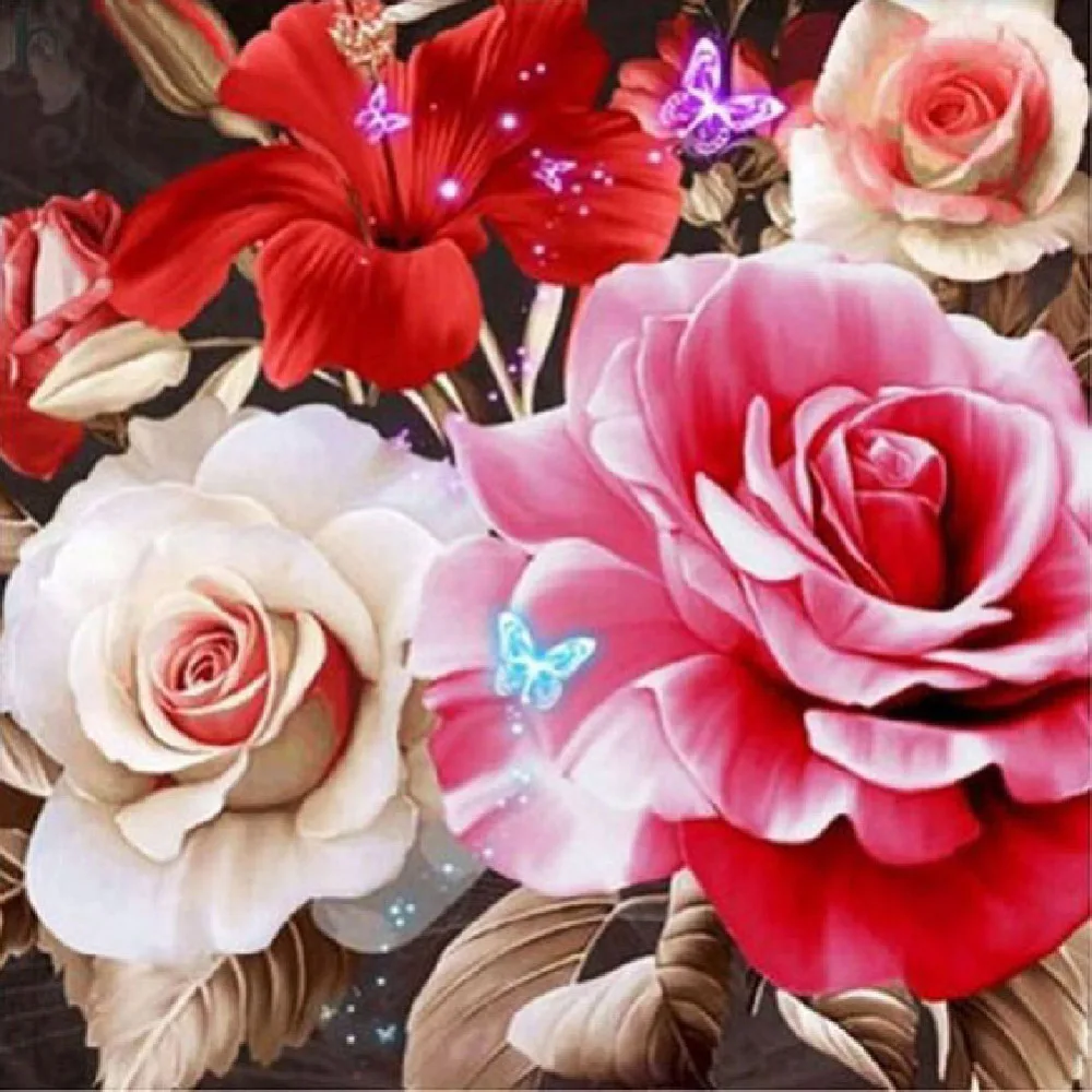 

5D DIY Diamond Paintings Full Round Flower and Butterfly Mosaic Art Cross Stitch Embroidery Pattern Wall Sticker Decoration Home