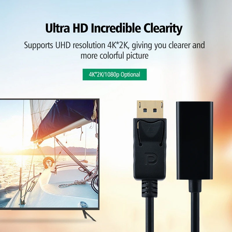 Mayitr 1pc 20cm 1080p High Quality Display Port to HDMI Cable Pro DP Male to HDMI Female Converter Cable for Lenovo Laptop TV