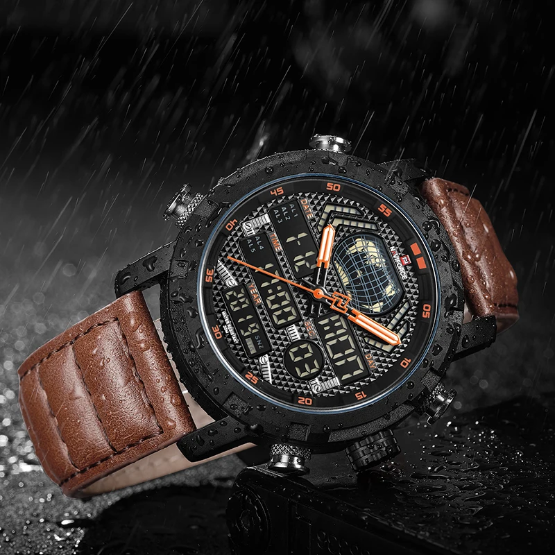 Kaufen Herren Uhren NAVIFORCE Luxus Marke Mode Sport Uhren Männer Quarz Digitale Uhr Mann Leder Armee Militärische Wasserdichte Uhr