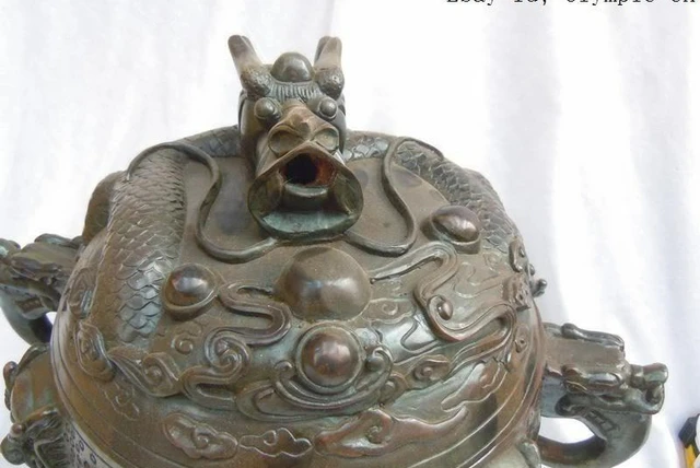 ブロンズ製九龍香炉 11 インチ中国ブロンズ銅彫九龍香炉彫刻像