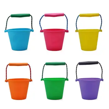 

6 Colors Beach Portable Folding Silicone Bucket Hand-held Barrel Toy Water Spraying Tool Baby Children's Toy