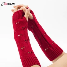 Conmoto Crochet Knitting Faux Fingerless Gloves Women Hollow out Christmas Gloves Stylish Hand Warm Winter Gloves